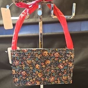 Floral Patterned Women's Bag with Red Handles